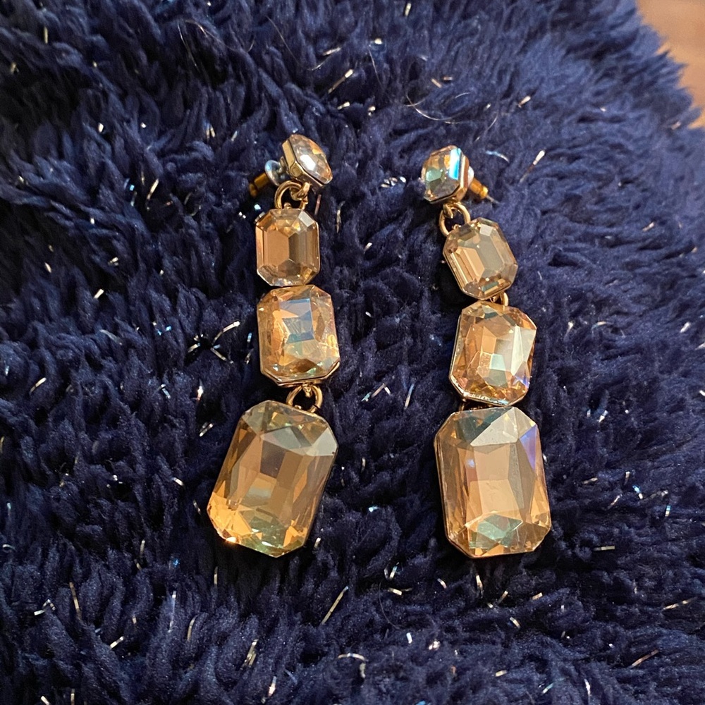 Glam Gold Tone Rhinestone Dangle Earrings